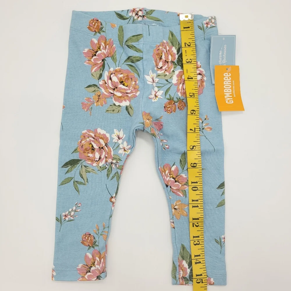 Gymboree Leggings Artic Blue Roses Print Stretch Cotton Size 12-18mo NEW